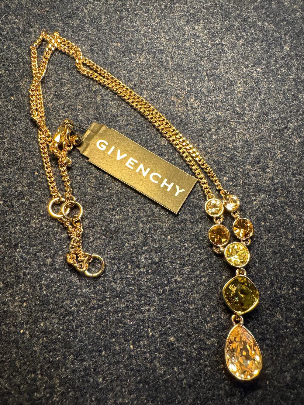 Givenchy 18in Gold Tone Crystal Drop Necklace New